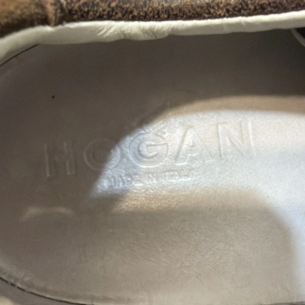 Hogan brown pebble grain leather logo sneakers trainers 7.5